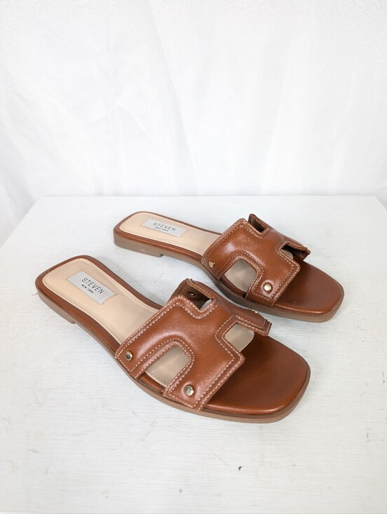Steve Madden Shoes - Steve Madden Harlien Cognac Faux Leather Slide Sandals - Size 7.5